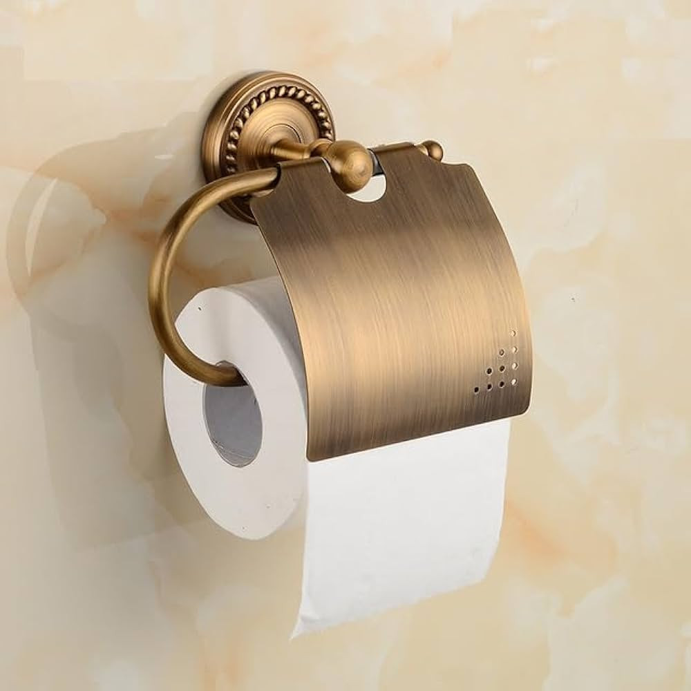 Vintage Brass Toilet Paper Holder with Cover - Wall Mounted Bathroom Tissue Roll Storage Solution... | Amazon (CA)