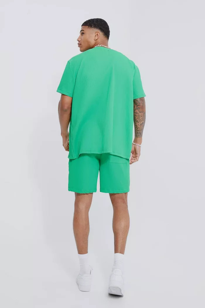 Pleated Baseball Shirt And Short Set | Boohoo.com (US & CA)