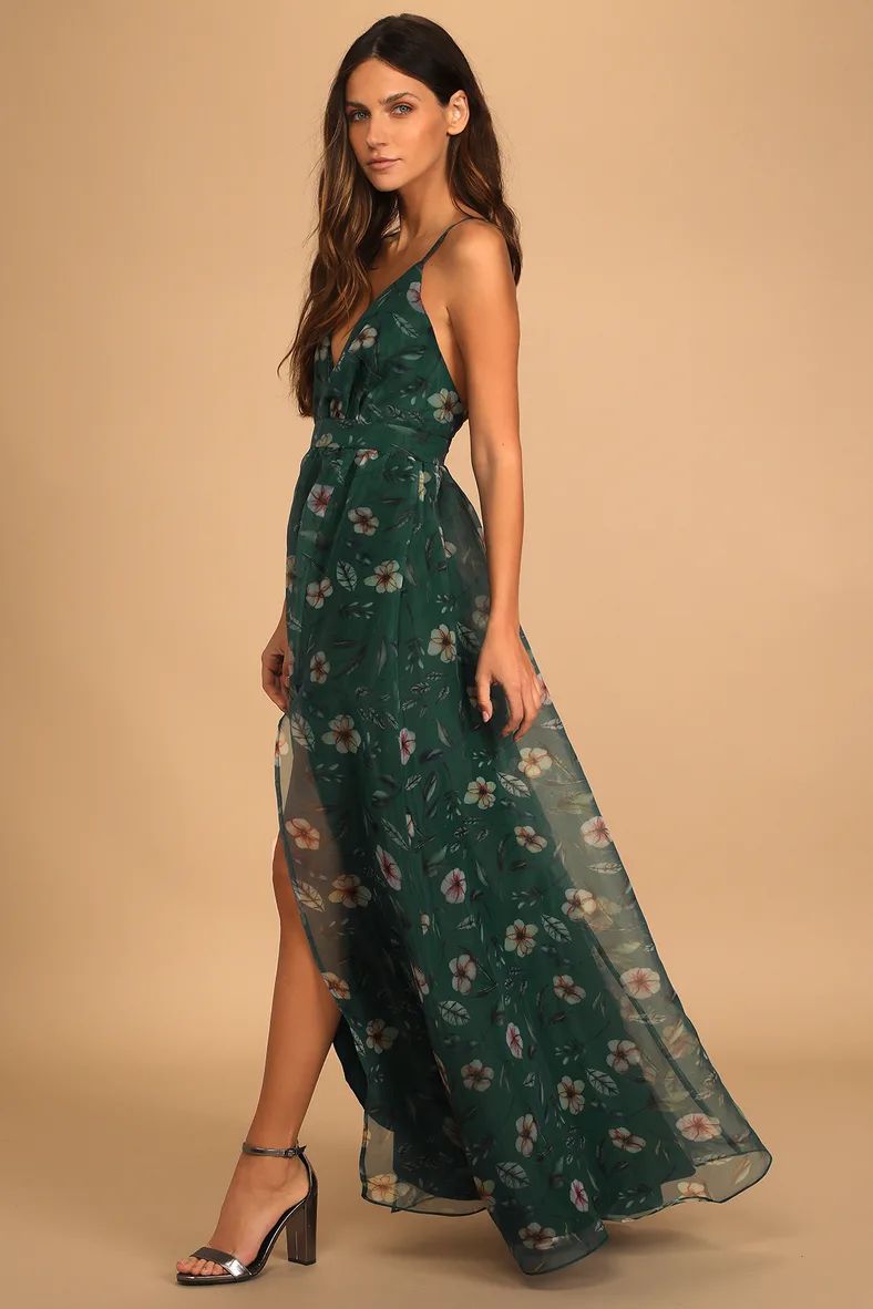 Headed for Romance Green Floral Print Organza Maxi Dress | Lulus (US)