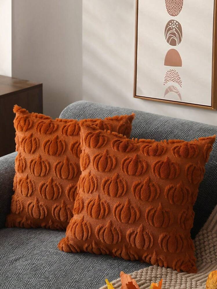 1pc Pillow Cover 18x18 Fall Decorations Autumn Rust Pumpkin Throw Pillow Cases Soft Plush Fluffy Wool Couch Cushion Case For Chair Sofa Bedroom Living Room Home Decor | SHEIN