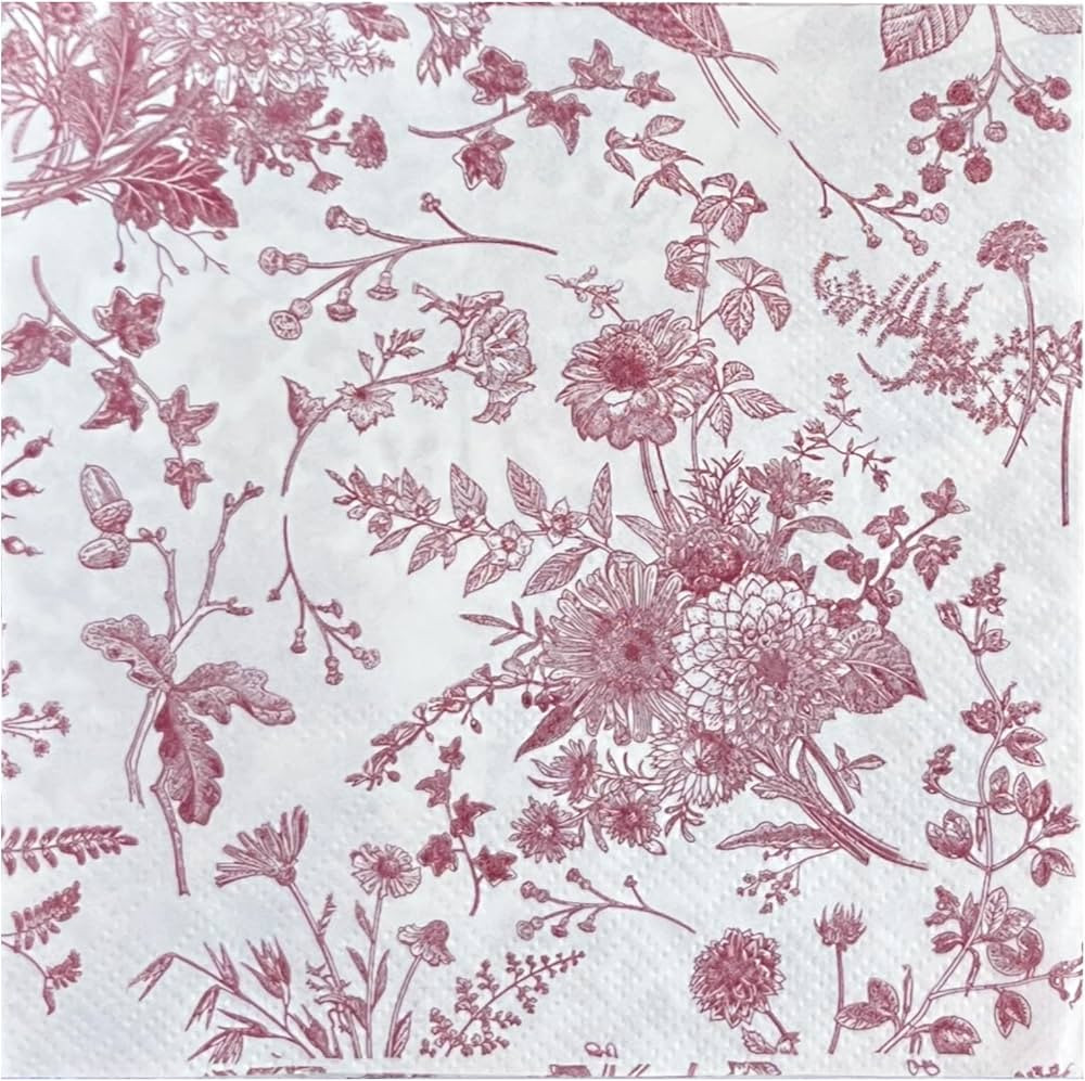 WRAPAHOLIC 25Pcs Red Floral Cocktail Napkins - Red and White Toile Paper Napkins for Bridal and B... | Amazon (US)