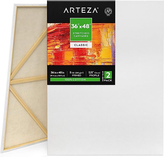 Arteza 36x48” Stretched White Blank Canvas, Bulk Pack of 2, Primed, 100% Cotton for Painting, A... | Amazon (US)