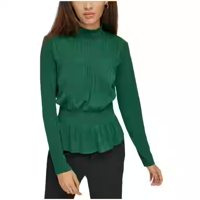 Karl Lagerfeld Womens Smocked Waist Ruffled Blouse, Green, Large - Walmart.com | Walmart (US)