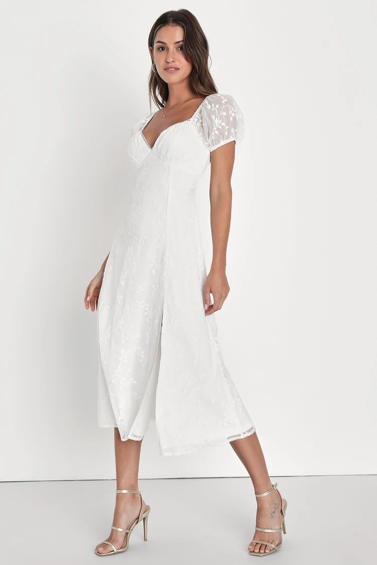 Blossoming with Charm White Embroidered Tie-Back Midi Dress | Lulus