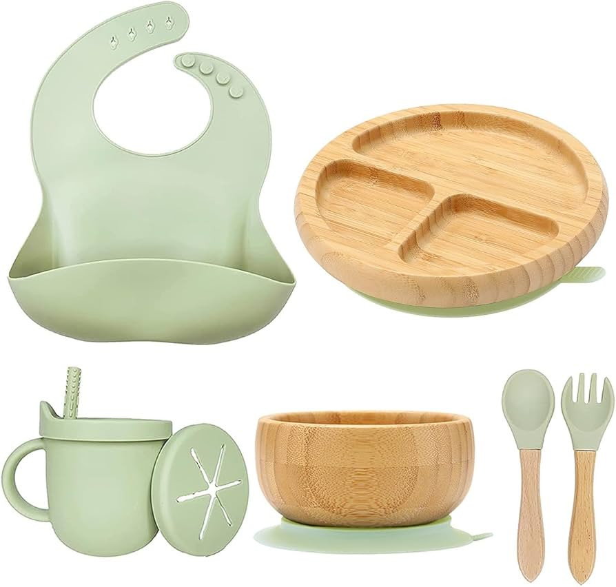 Bamboo Suction Plates for Babies and Bamboo Plates For Kids Baby Feeding and Weaning (Green) | Amazon (US)