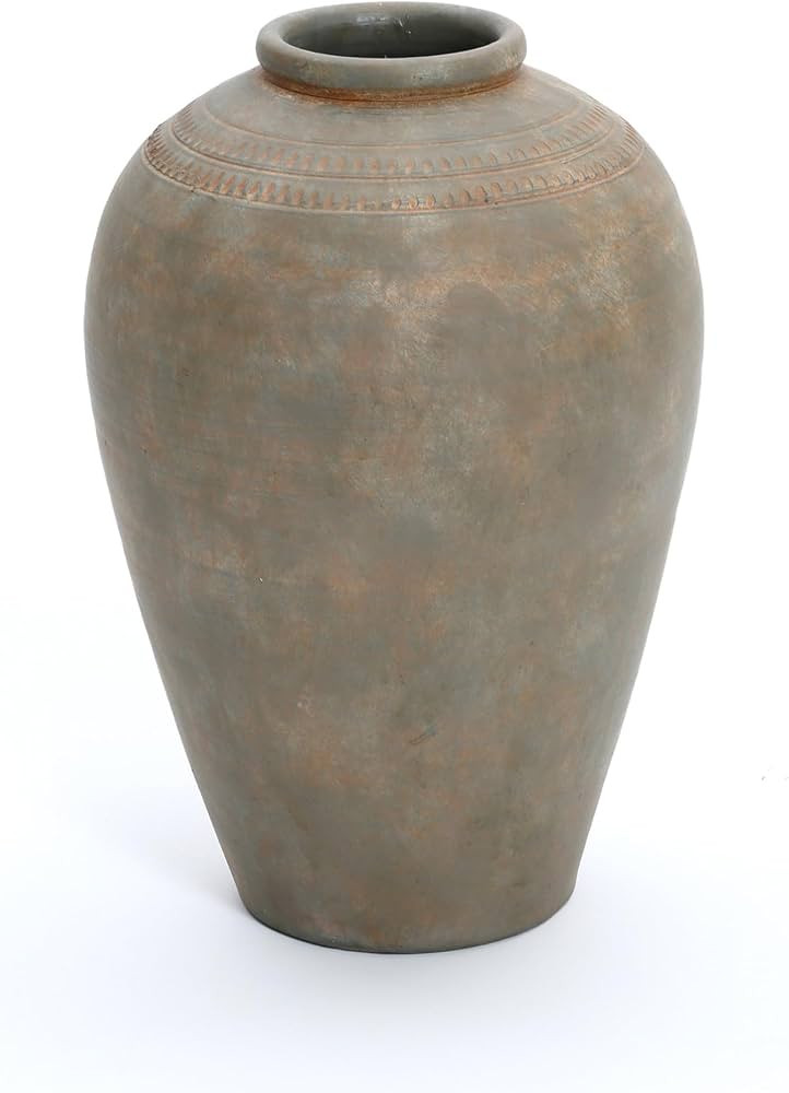 LuxenHome Rustic Ceramic Flower Vase, 14'' Brown Terracotta Urn Vases | Amazon (US)