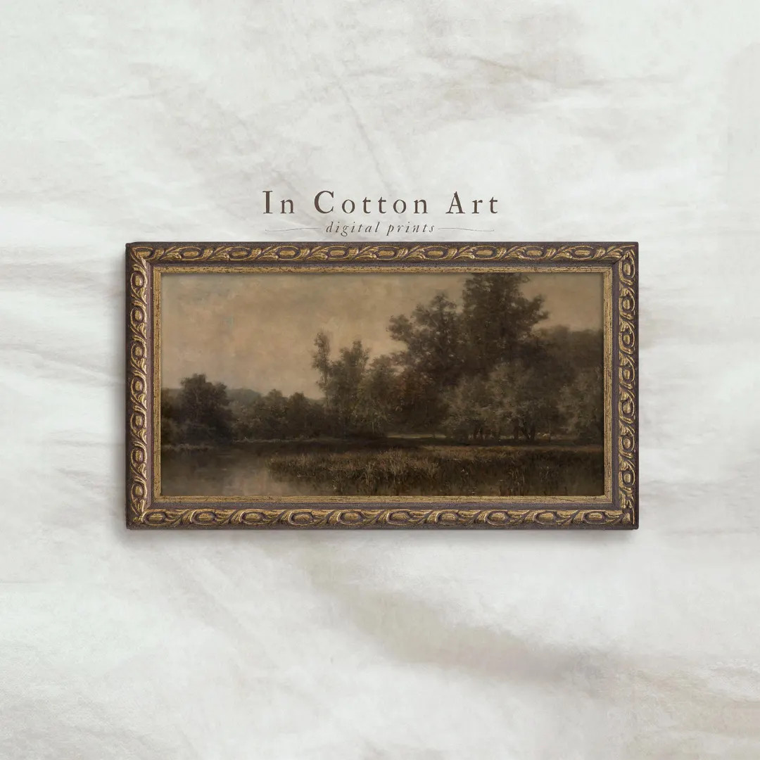 Vintage Dark Panoramic Oil Painting PRINTABLE / Narrow Country Scenery Art Print / Antique Above ... | Etsy (US)