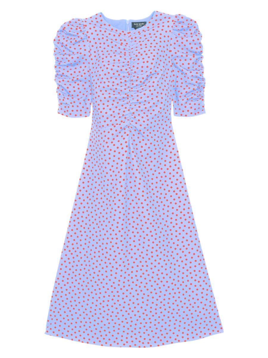 Ruched Dot Stretch Crepe Midi-Dress | Saks Fifth Avenue