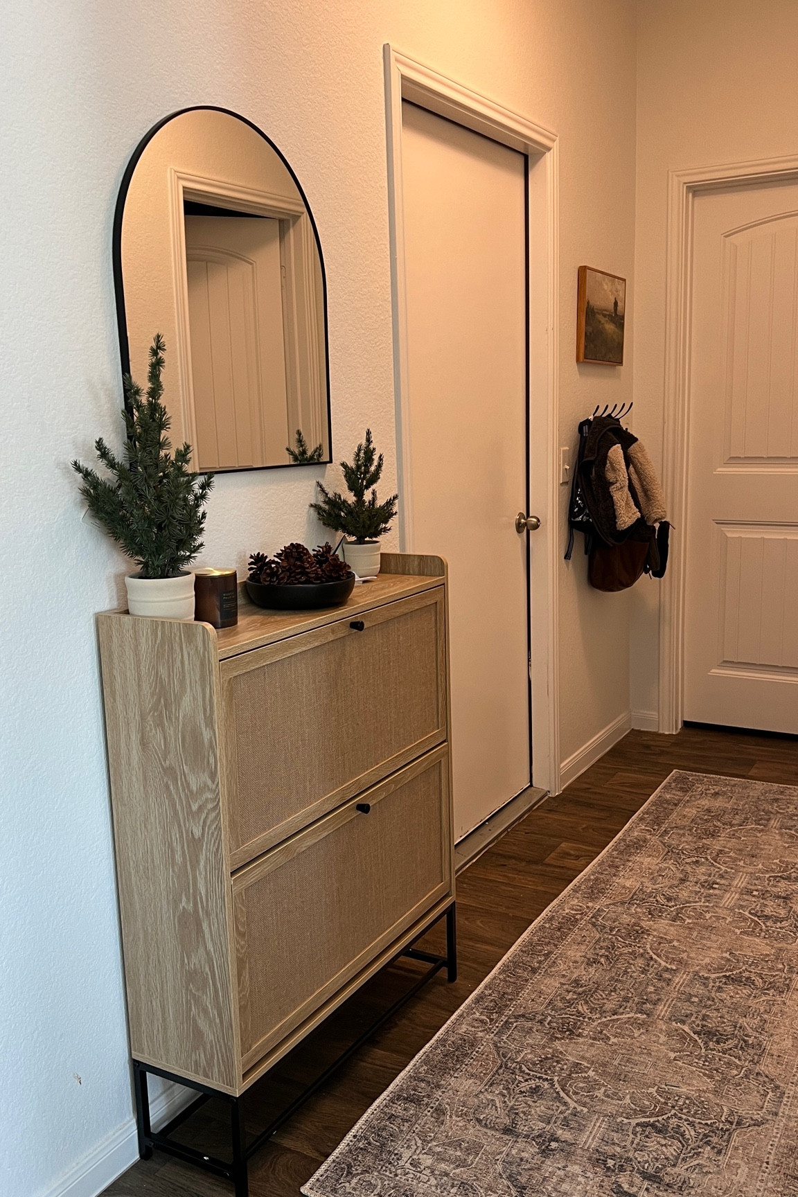 Hallway decor, organic modern hallway, transitional decor, shoe organizer, shoe cabinet, Persian rug, traditional rug

#LTKhome