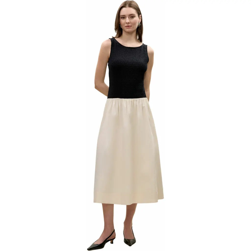 Rebecca Taylor Reese Mixed Media Dress in Black at Nordstrom, Size Medium | Nordstrom