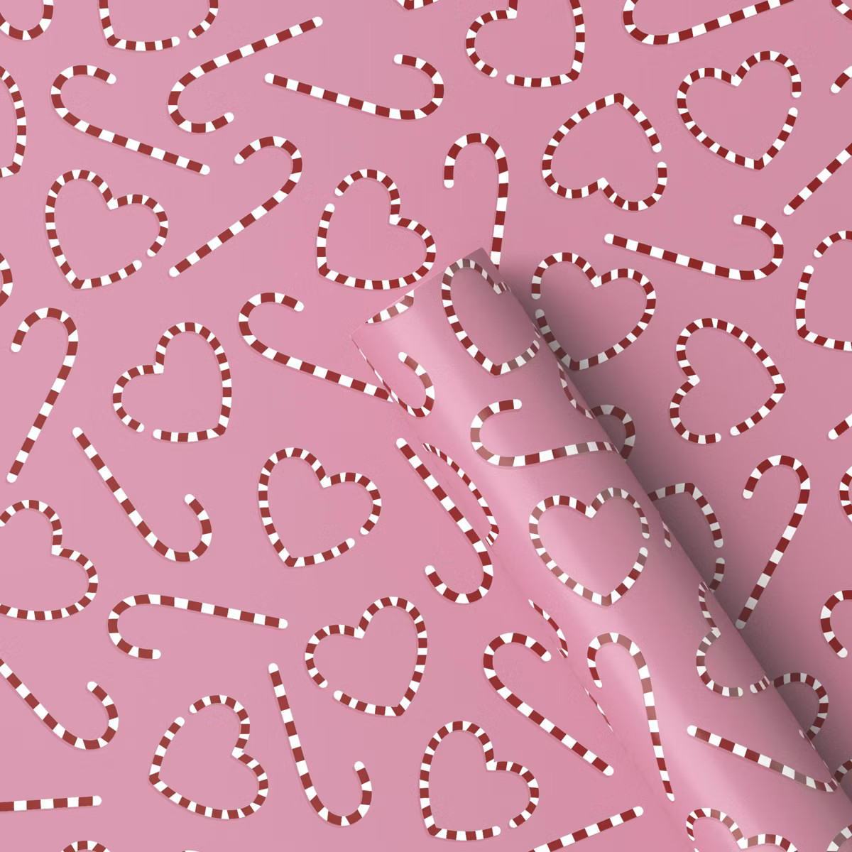 30" 55 sq ft Christmas Roll Wrap Red/White Heart/Candy Canes on Pink - Wondershop™ | Target