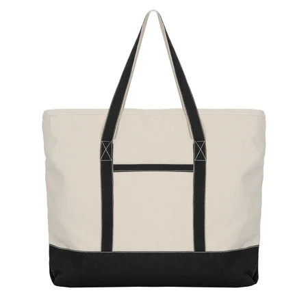 Extra Large Zippered Canvas Tote Bag, 22 Inch, Organic Cotton - Black | Walmart (US)