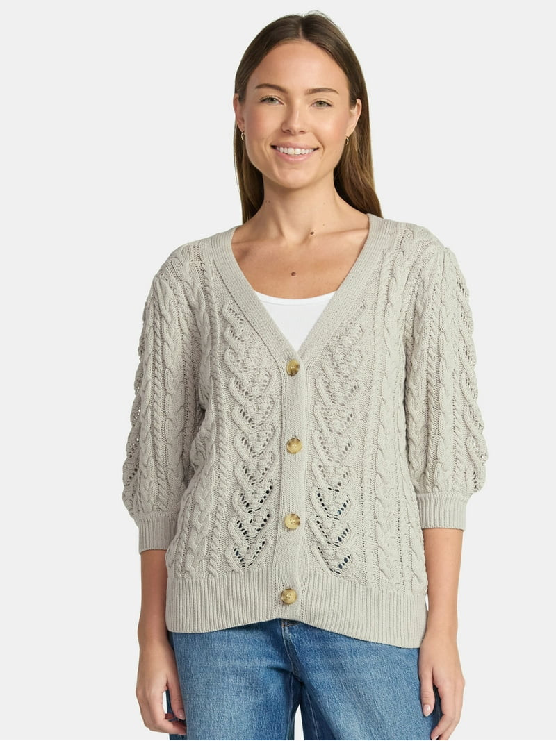 Time and Tru Women's Boyfriend Cardigan with Short Sleeves, Lightweight, Sizes XS-XXXL | Walmart (US)