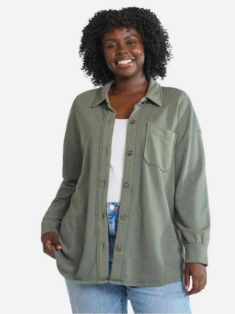 Terra & Sky Women's Plus Knit Shacket, Sizes 0X-5X - Walmart.com | Walmart (US)