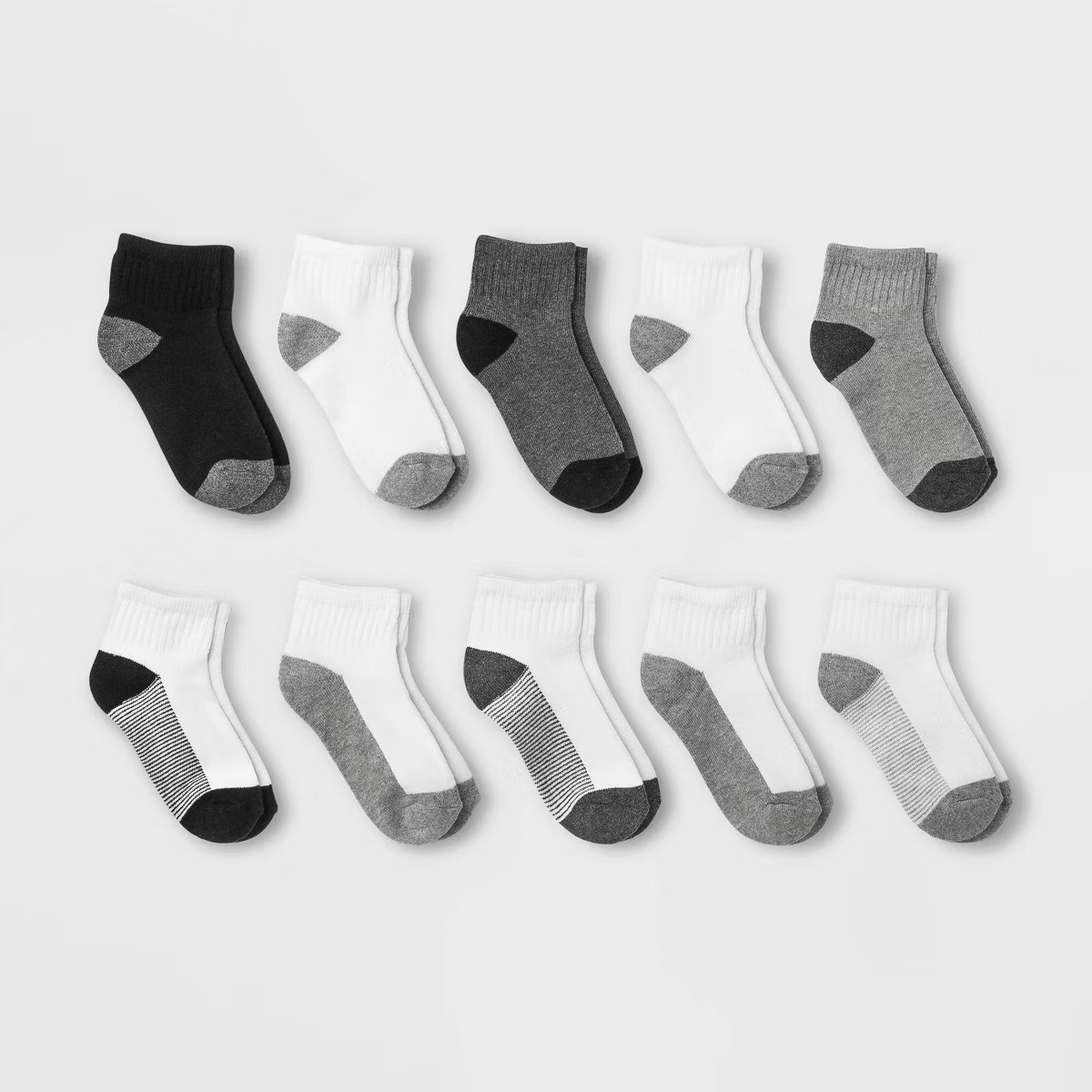 Boys' 10pk Ankle Socks - Cat & Jack\u2122 White/Gray/Black S | Target