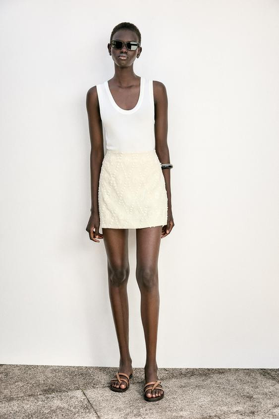 MINI SKIRT WITH FRAYED EMBROIDERY | Zara UK