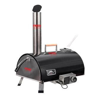26.8 in. D Automatic rotating Wood Fired Outdoor Pizza Oven with Built-in Thermometer Pizza Cutter Carry Bag in Black | The Home Depot