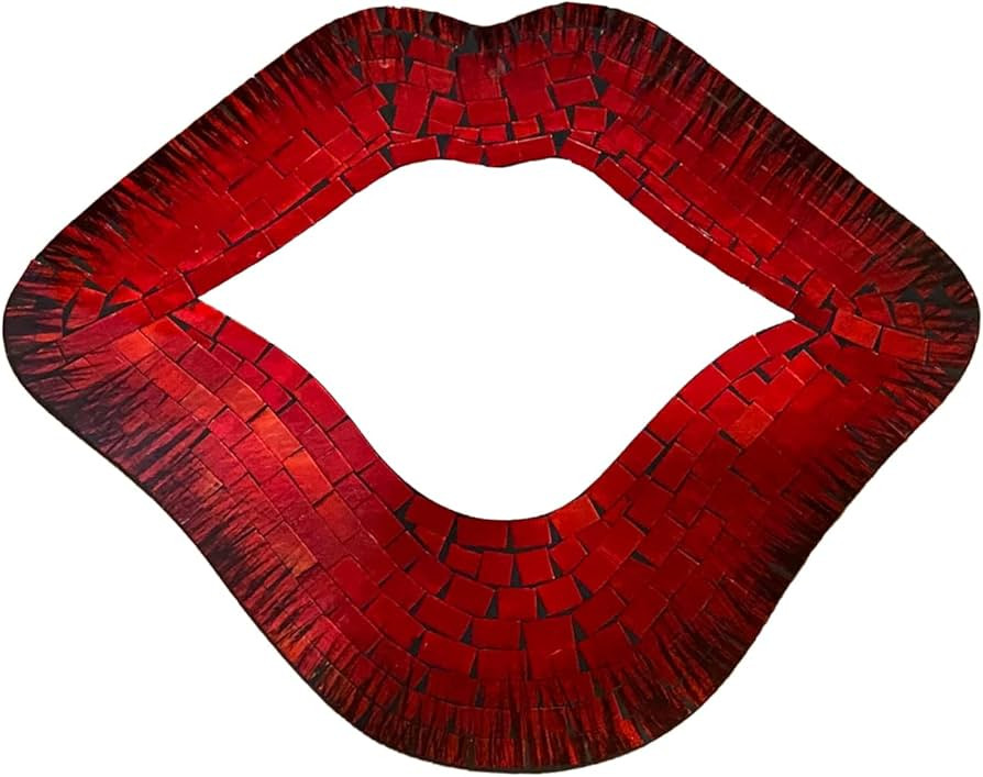 OMA Lips Mirror Wall Art Hanging Decor Kissing Red Lips Mosaic Glass Wall Sculpture - Large Size | Amazon (US)