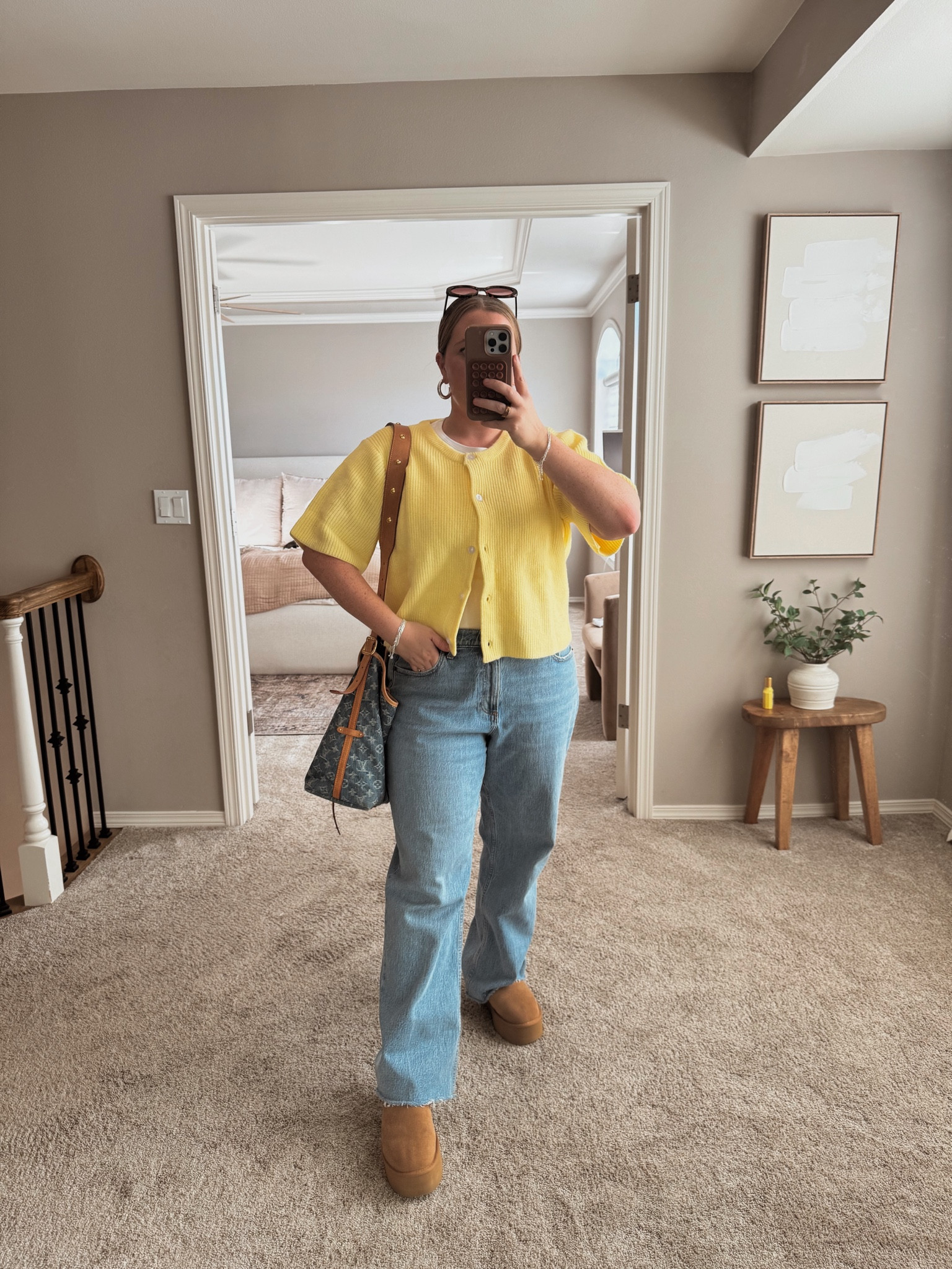 Cute Winter Outfit OOTD! Wearing a size Large in the T-Shirt and Cardigan! 💛🩵

#LTKFindsUnder50 #LTKFindsUnder100 #LTKMidsize