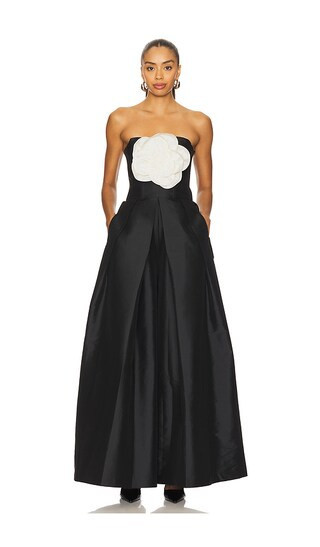 PatBO Taffeta Bloom Jumpsuit in Black. - size 8 | Revolve Clothing (Global)