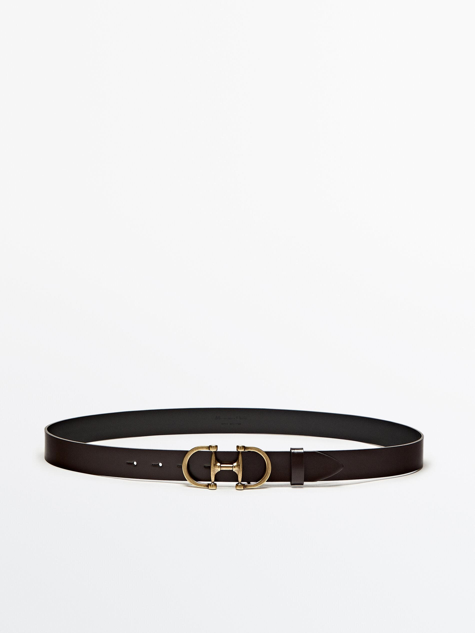 Leather belt with double buckle | Massimo Dutti US