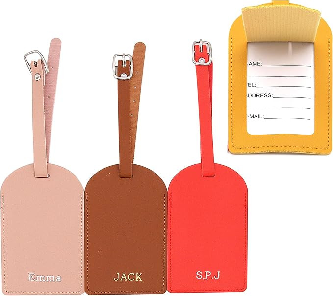 Luggage Tags Personalized PU Leather Name Trave Tags for Suitcase Baggage Handbag Backpacks Bags ... | Amazon (US)