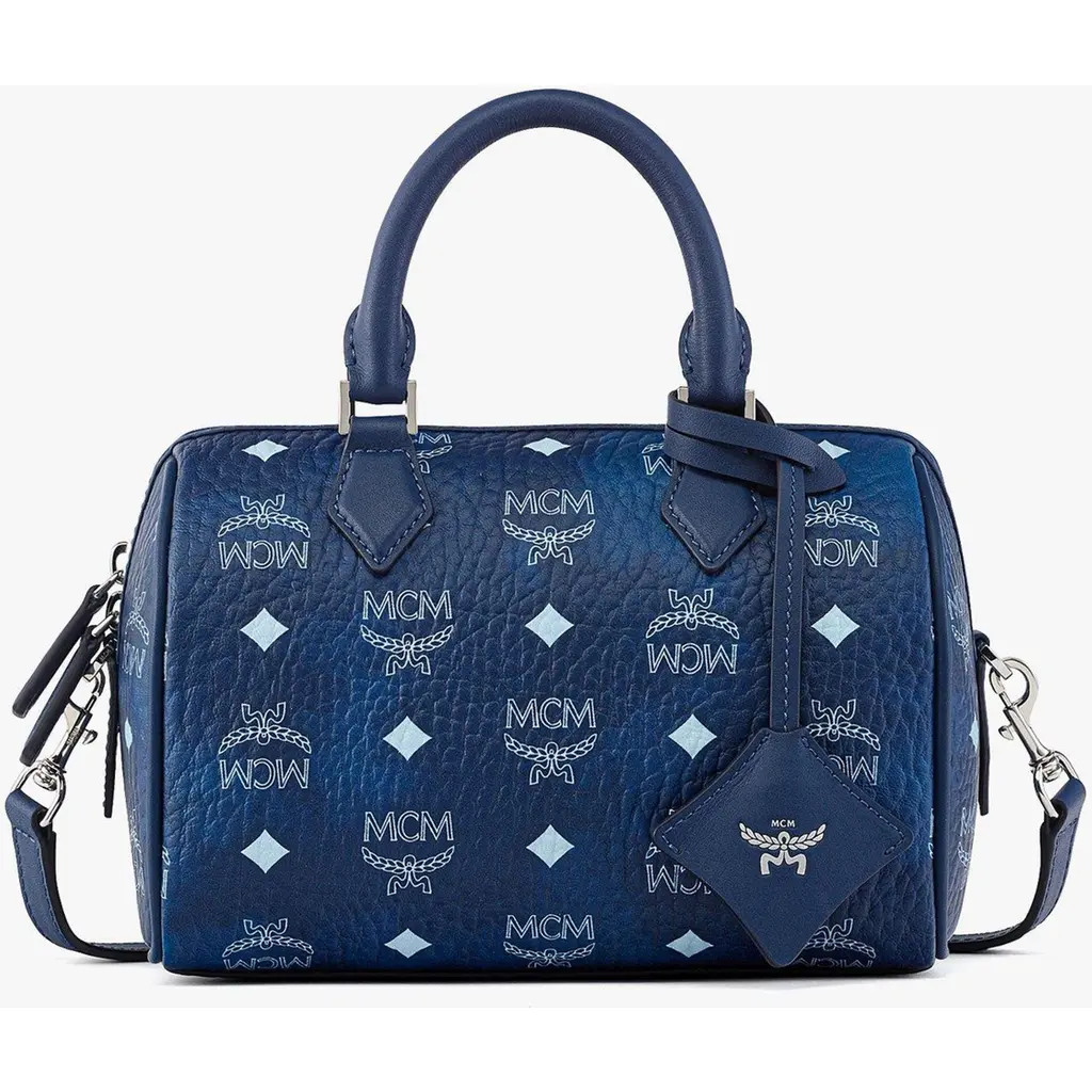 MCM Small Ella Boston Bag in Visetos in Blue at Nordstrom | Nordstrom