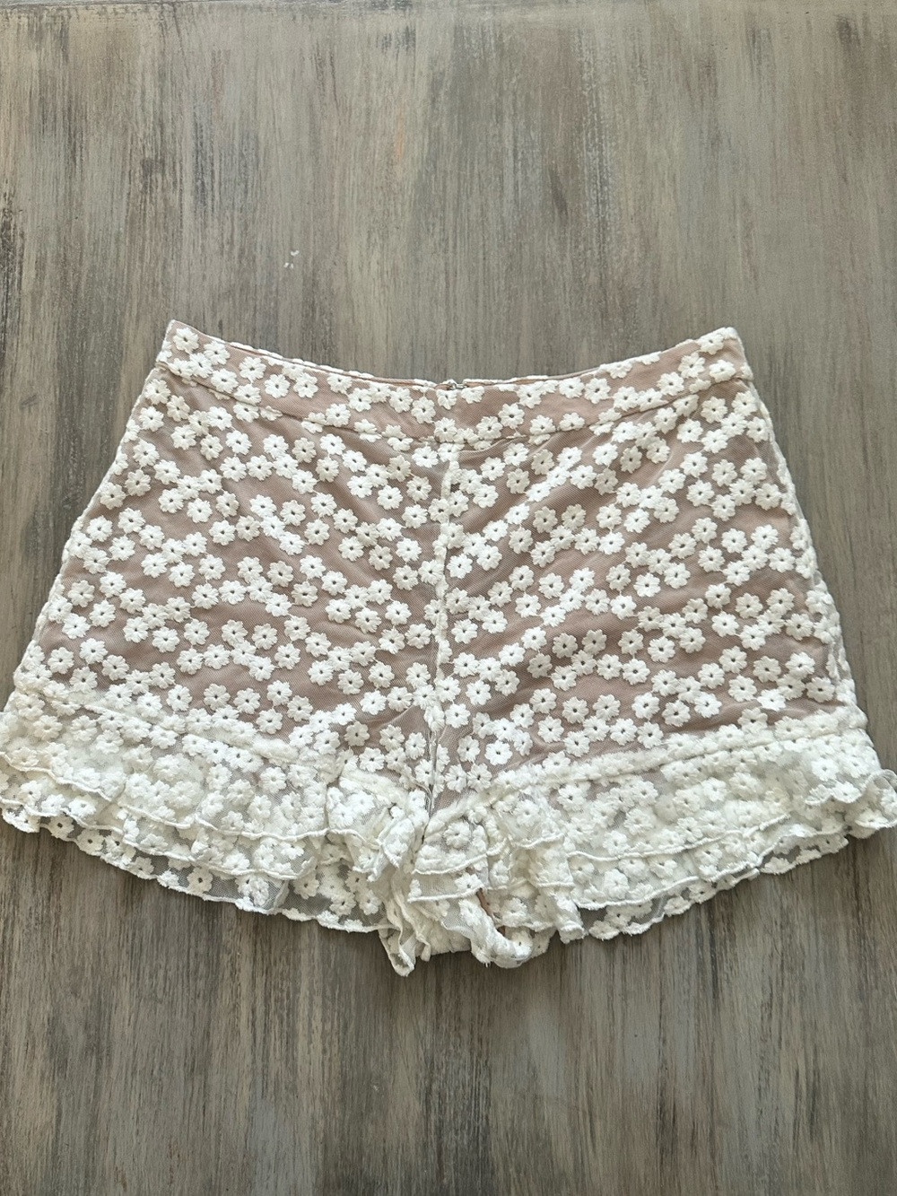 MAJORELLE Cream Floral Lace Ruffle Shorts | Poshmark