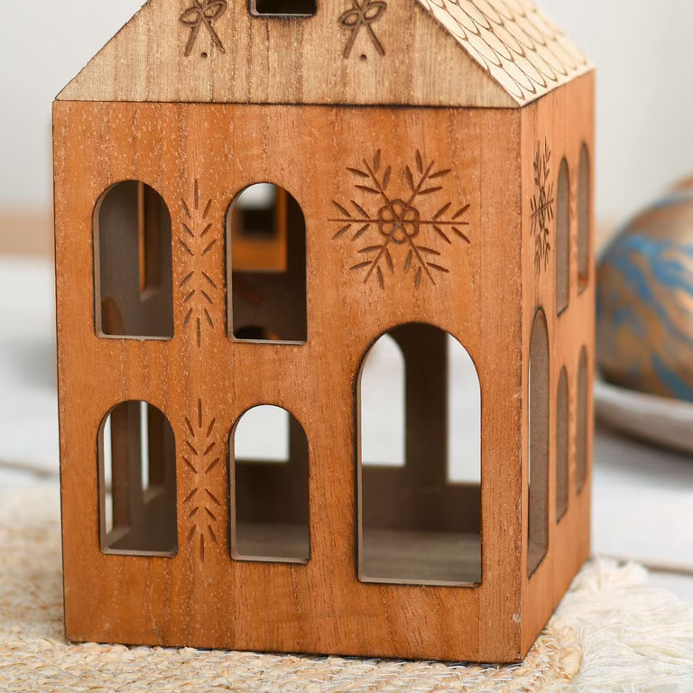 Large Wood House Christmas Decoration, Brown, 9", by Holiday Time | Walmart (US)