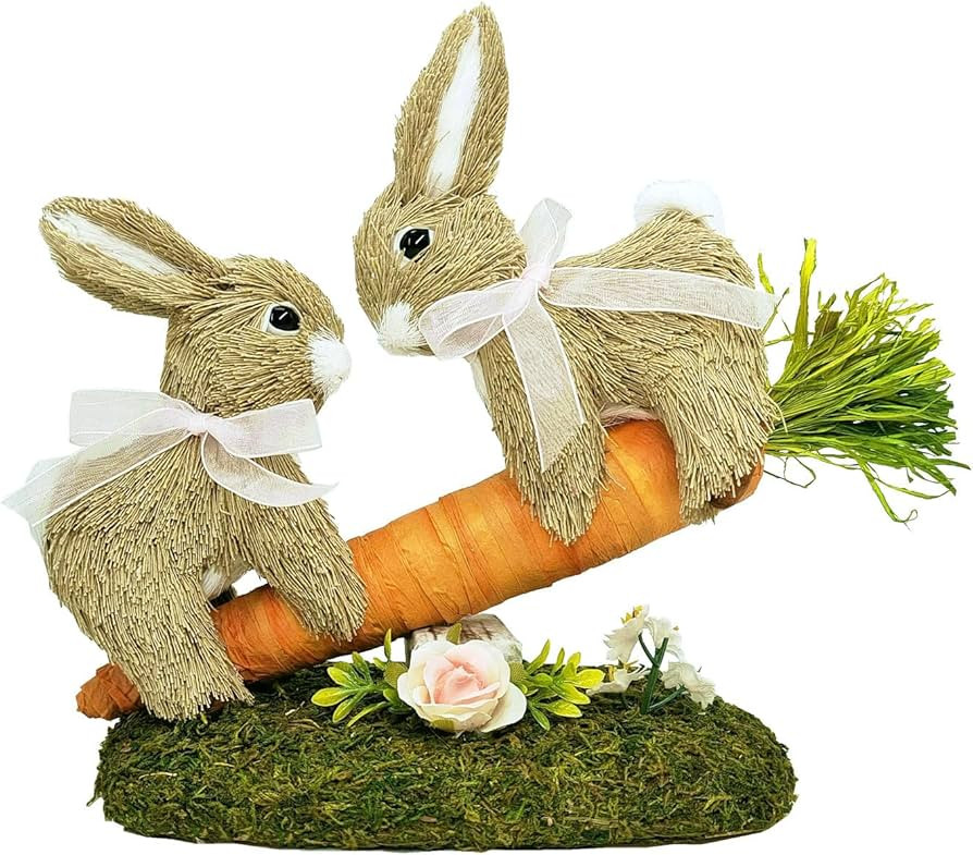 naturevibe 8.9 Inches Sisal Easter Bunny Decor on Carrot Seesaw, Natural Straw Easter Decorations... | Amazon (US)