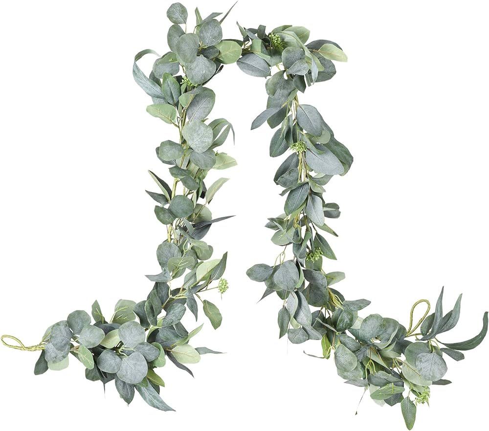 DearHouse 6.2 Feet Eucalyptus Garland Artificial Silk Eucalyptus Leaves Vines Handmade Garland Gr... | Amazon (US)