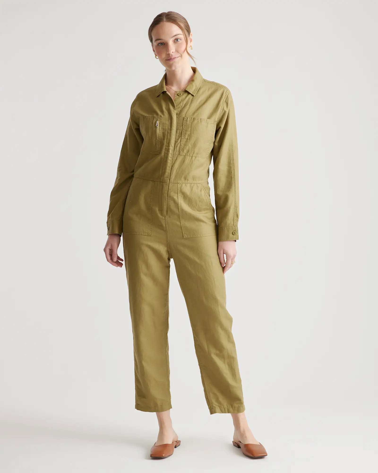 Cotton Linen Twill Long Sleeve Coverall Jumpsuit | Quince