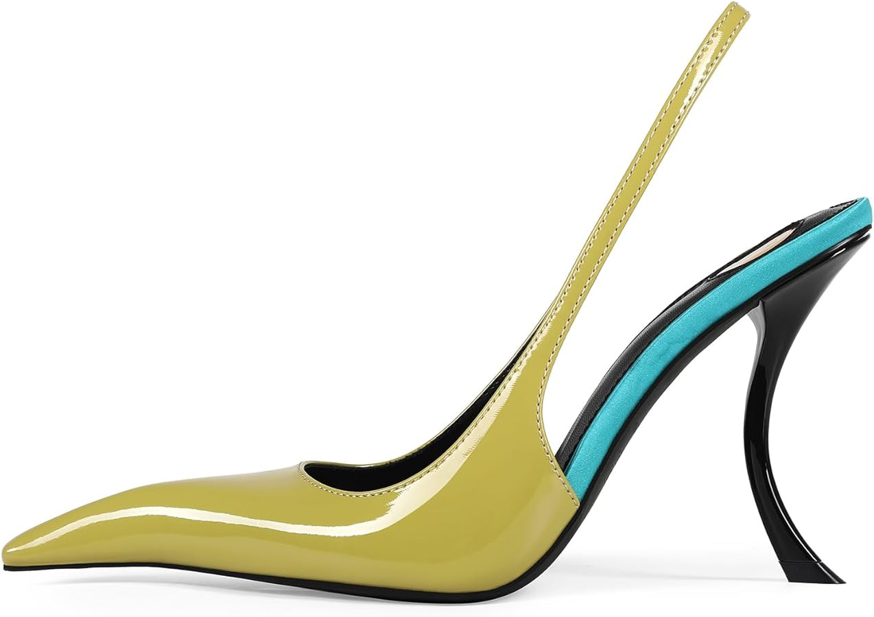 Stiletto High Heel Slingbacks for Women Patent Leather Closed Pointed Toe Pumps Slip on Elastic S... | Amazon (US)