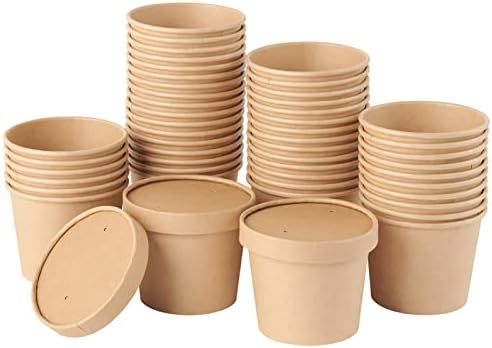 50pack 12oz Paper Soup Containers with Lids,Disposable Kraft Paper Food Cups, Ice Cream Cups, Pap... | Amazon (US)