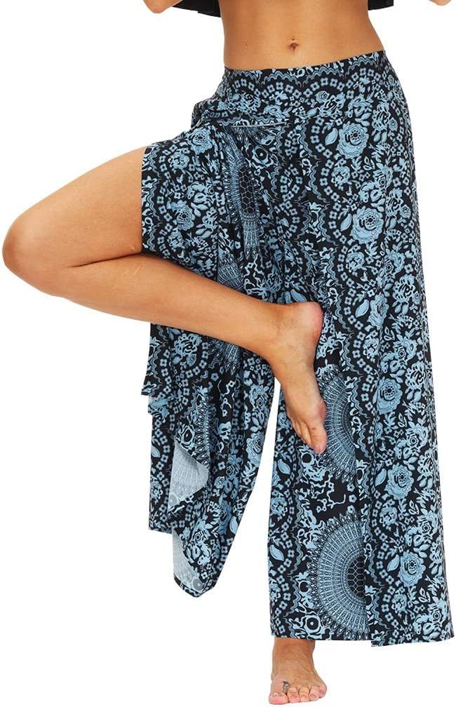 GLUDEAR Women's Boho Printed Palazzo Side Split Wide Leg Workout Yoga Pants | Amazon (US)