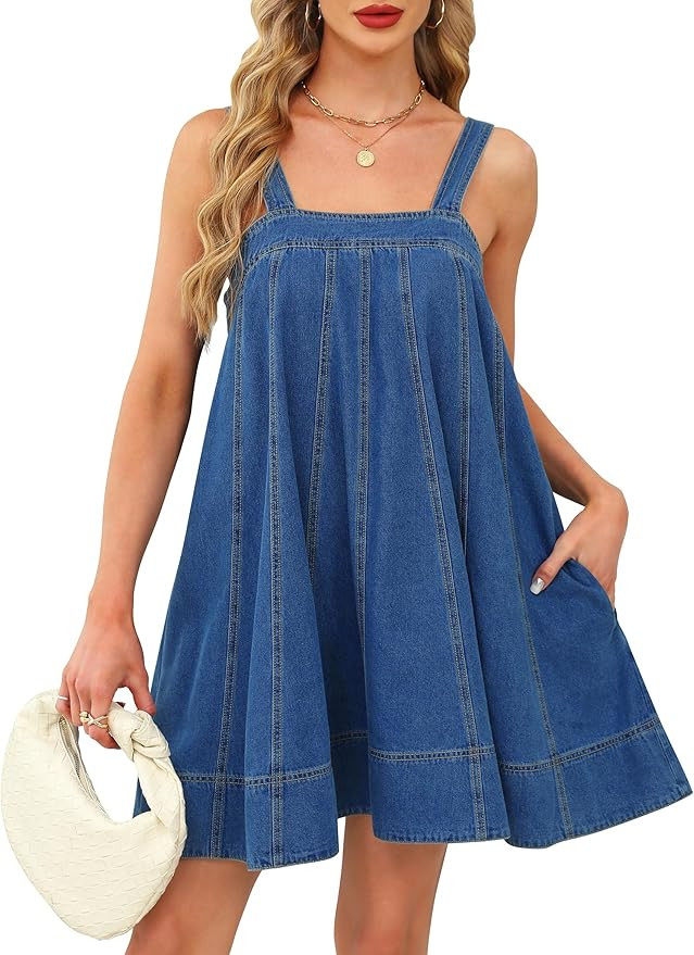 Denim Dress for Women Tie Shoulder with Straps Sleeveless Ruffle Hem Summer Casual mini Jean Dres... | Amazon (US)
