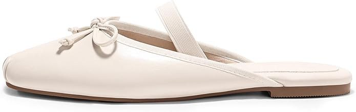 Coutgo Womens Ballet Flats Mules Bow Square Toe Slip On Slides Work Office Party Dress Shoes | Amazon (US)