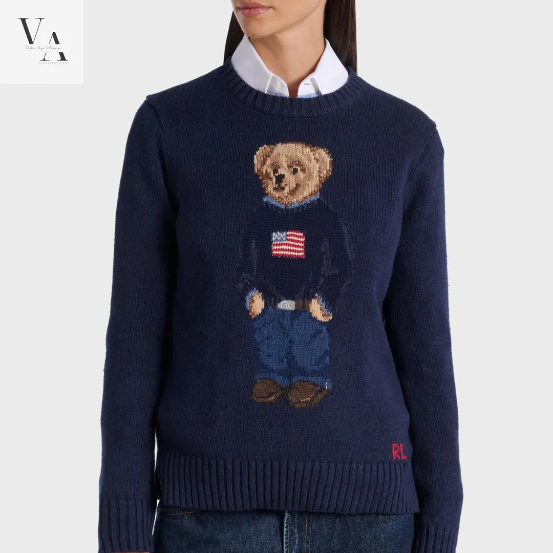 Authentic Polo Ralph Lauren Bear Knit Sweater | Navy Wool Blend Crewneck | Etsy (US)