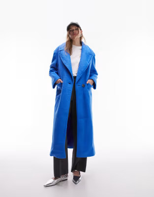 Topshop extreme shoulder brushed overcoat in blue | ASOS (Global)