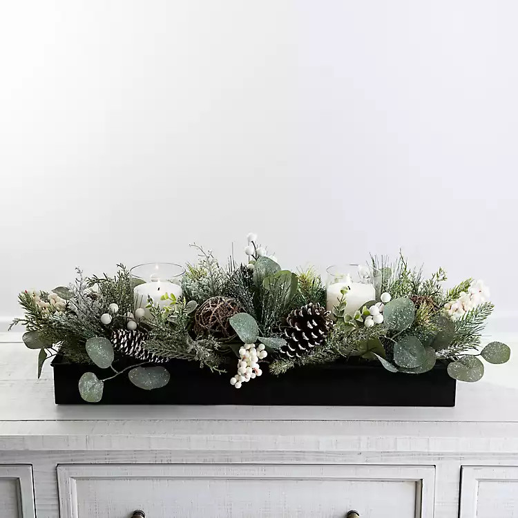 Iced Eucalyptus and Rattan Orb Candle Centerpiece | Kirkland's Home