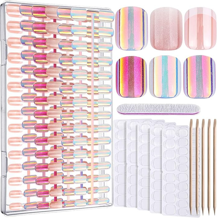 FANDAMEI Press on Nails, 6 Colors Chrome Press on Nails Short, Cat Eye Nails Short Round, Natural... | Amazon (US)