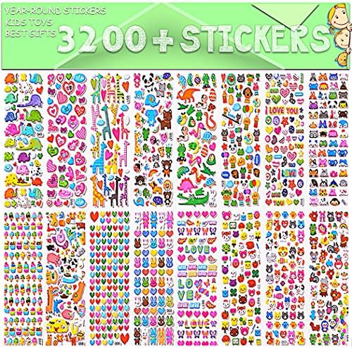 Stickers for Kids, 3D Puffy Stickers, 64 Different Sheets, 3200+ Stickers, Including Animals, Car... | Amazon (US)