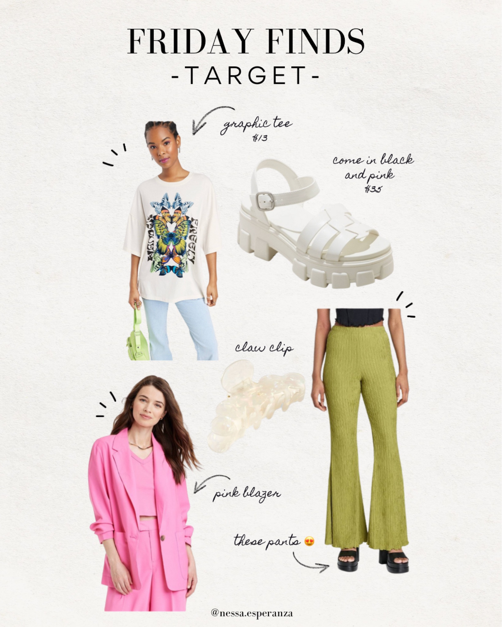 FRIDAY FINDS 2/24/23

Target finds, spring fashion, spring styles, pink blazer, graphic tees, sandals, spring vibes, target, under $40, affordable fashion 

#LTKunder50 #LTKsalealert #LTKcurves