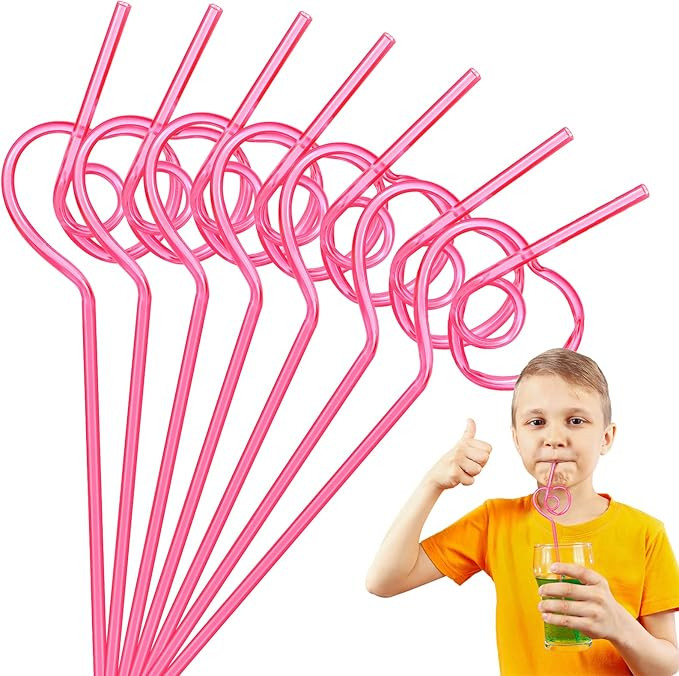 24 Pieces Valentine's Day Heart Shaped Straws Plastic Reusable Pink Drinking Straws Large Crazy F... | Amazon (US)