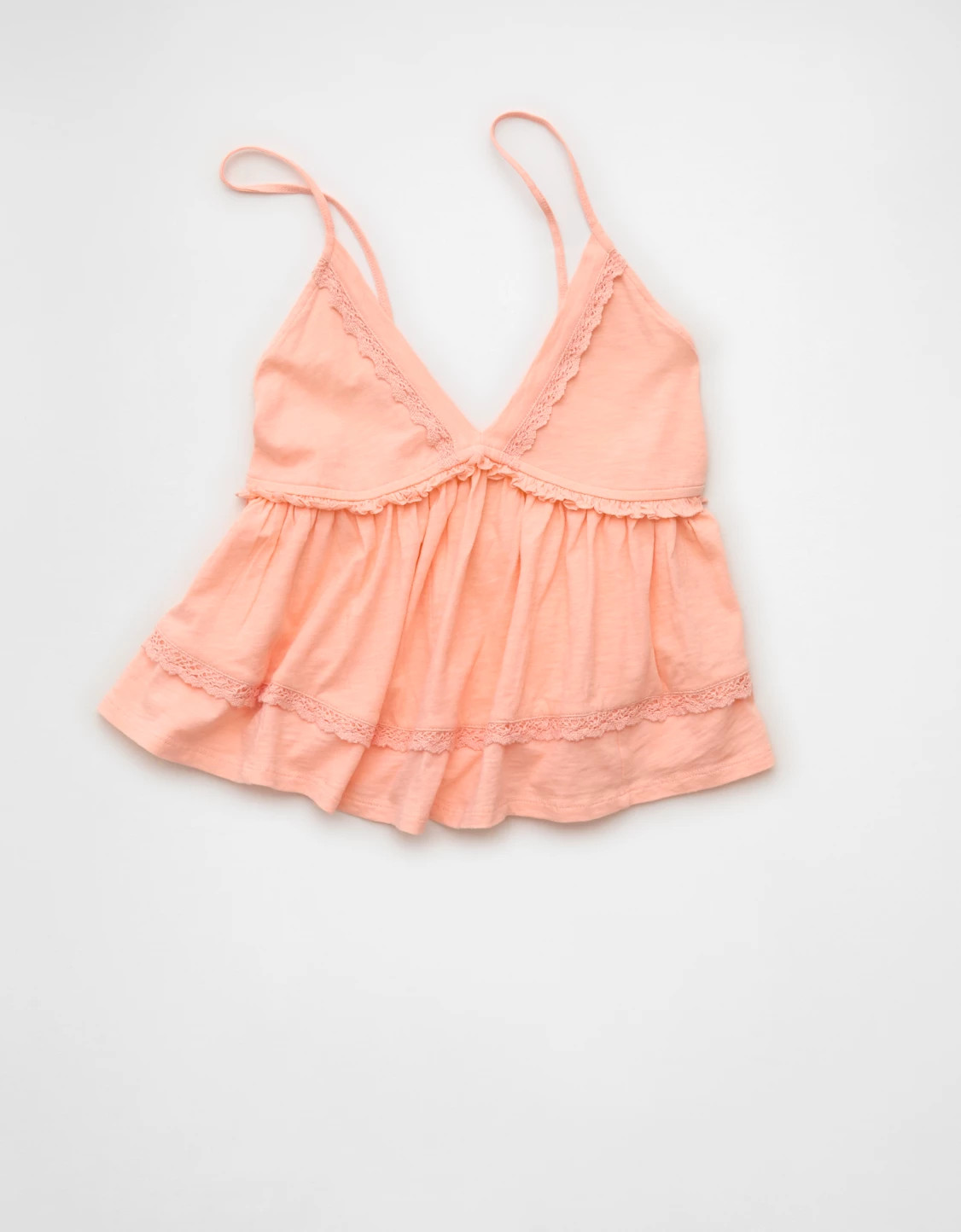 AE Sunchaser Lace Trim Babydoll Tank Top | American Eagle Outfitters (US & CA)