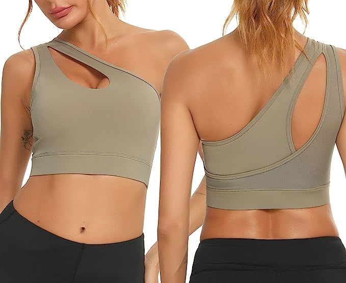 Enjoyoself Womens One Shoulder Sports Bras Sexy Workout Yoga Bra Medium Support | Amazon (US)