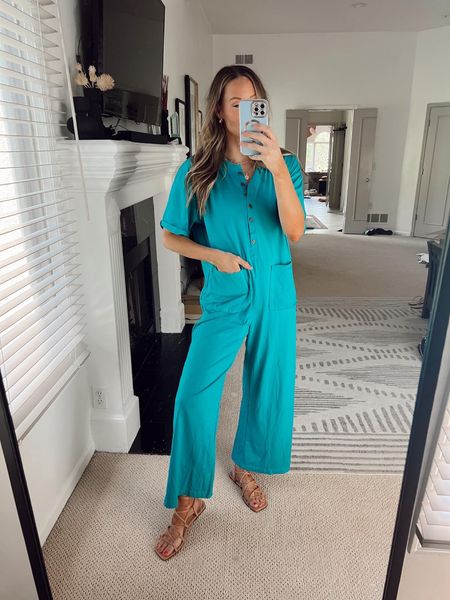 Cute comfy Jumpsuit! Wearing a large! I sized up for an oversized free people feel! Breast feeding friendly,bump friendly! Sandals are tts

#LTKFindsUnder50 #LTKActive #LTKStyleTip