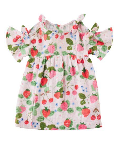 Mud Pie Pink & Red Berry Patch Tie-Accent Babydoll Dress - Infant, Toddler & Girls | Zulily