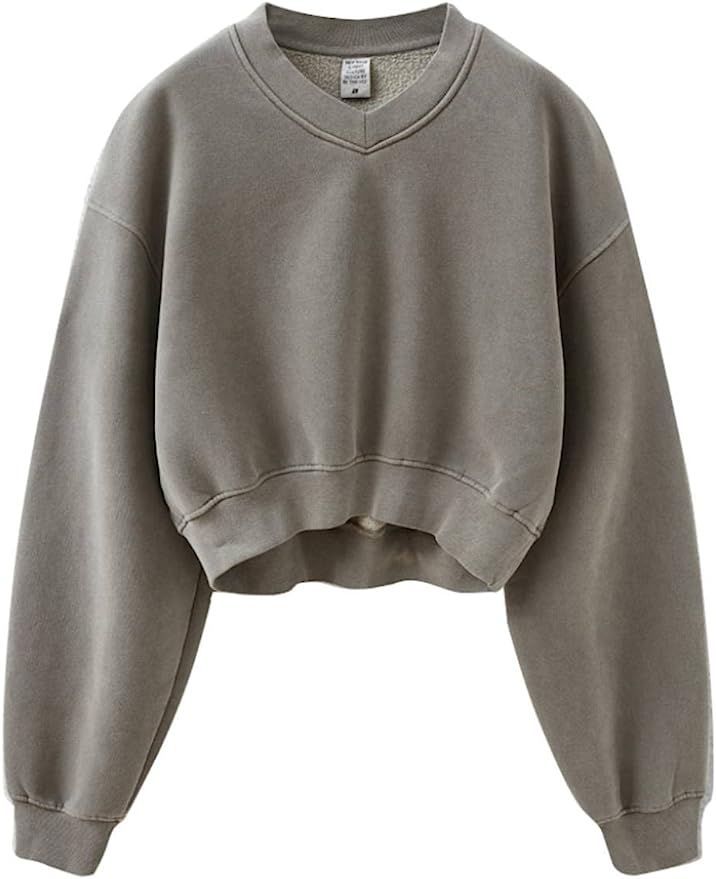 Sweatshirt for Women Acid Wash Athletic Hoodie Heritage Fleece V-neck Long Sleeve Hoodie Fleece W... | Amazon (US)