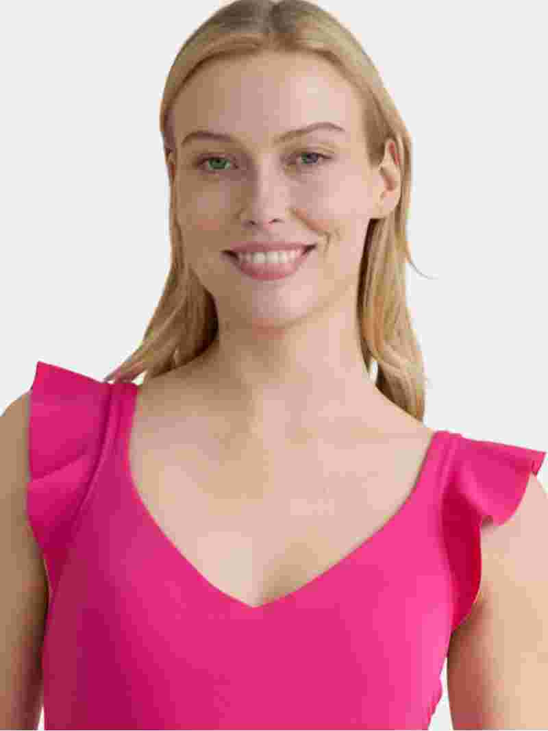Time and Tru Women's and Plus Solid Ruffle Strap One Piece Swimsuit, Sizes XS-3X | Walmart (US)